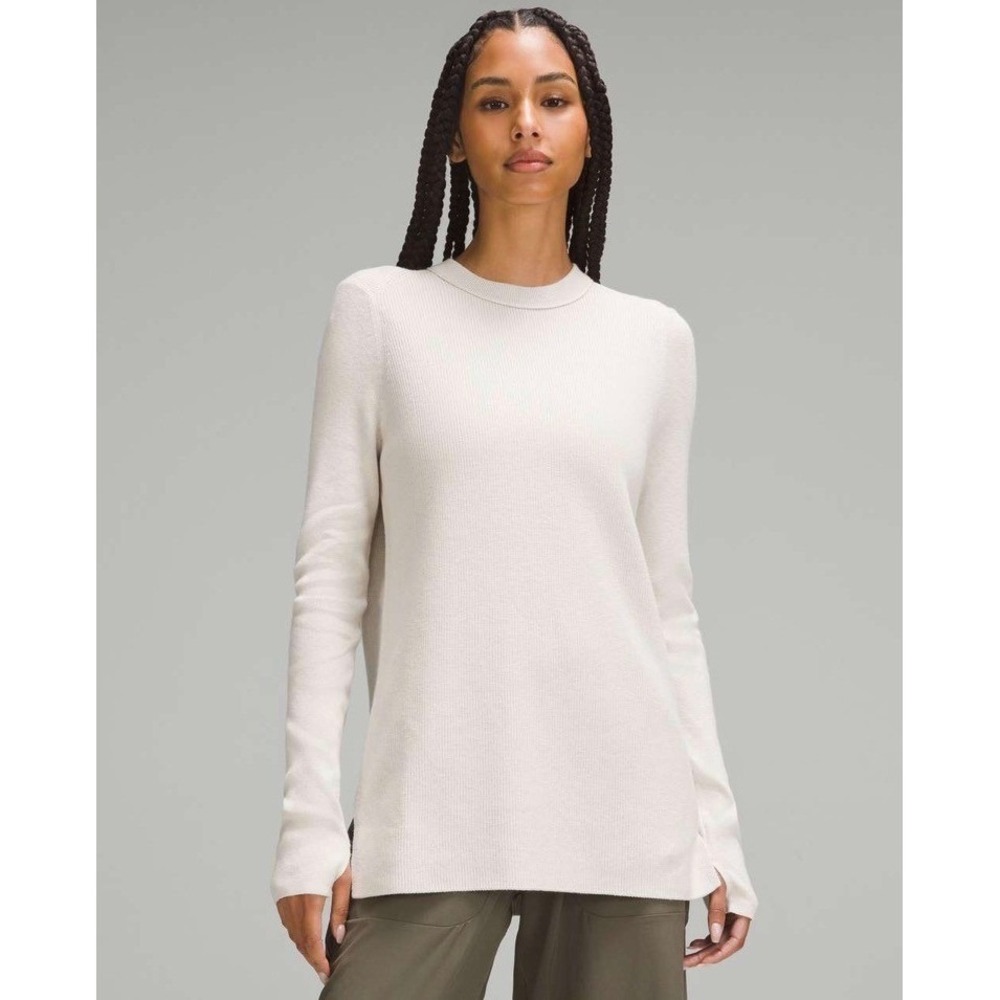 Lululemon Take It All In Cotton-Blend Ribbed Knit Sweater White Opal Size Small